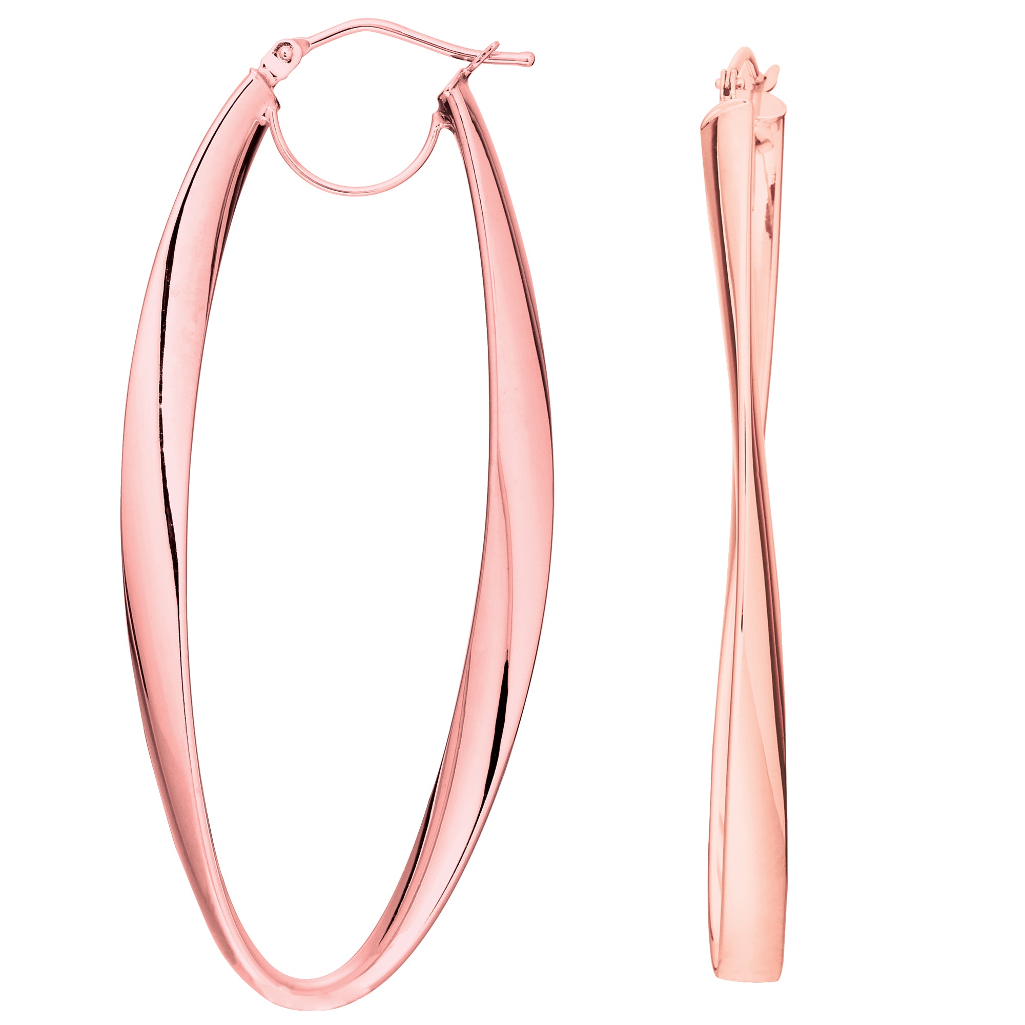 14K Rose Gold Twisted Oval Hinged Hoop Earring