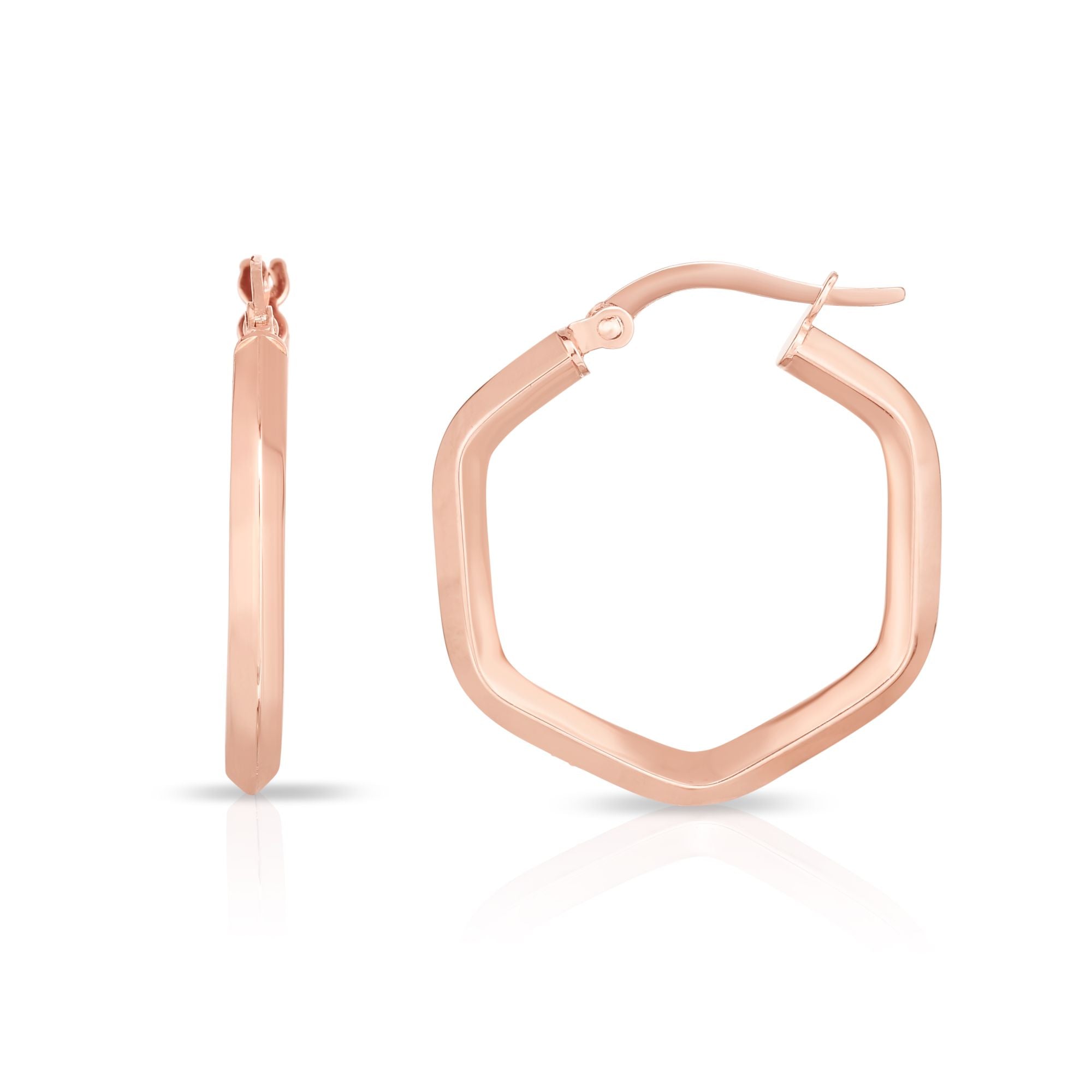 14K Rose Gold Hexagon Hoop Earring