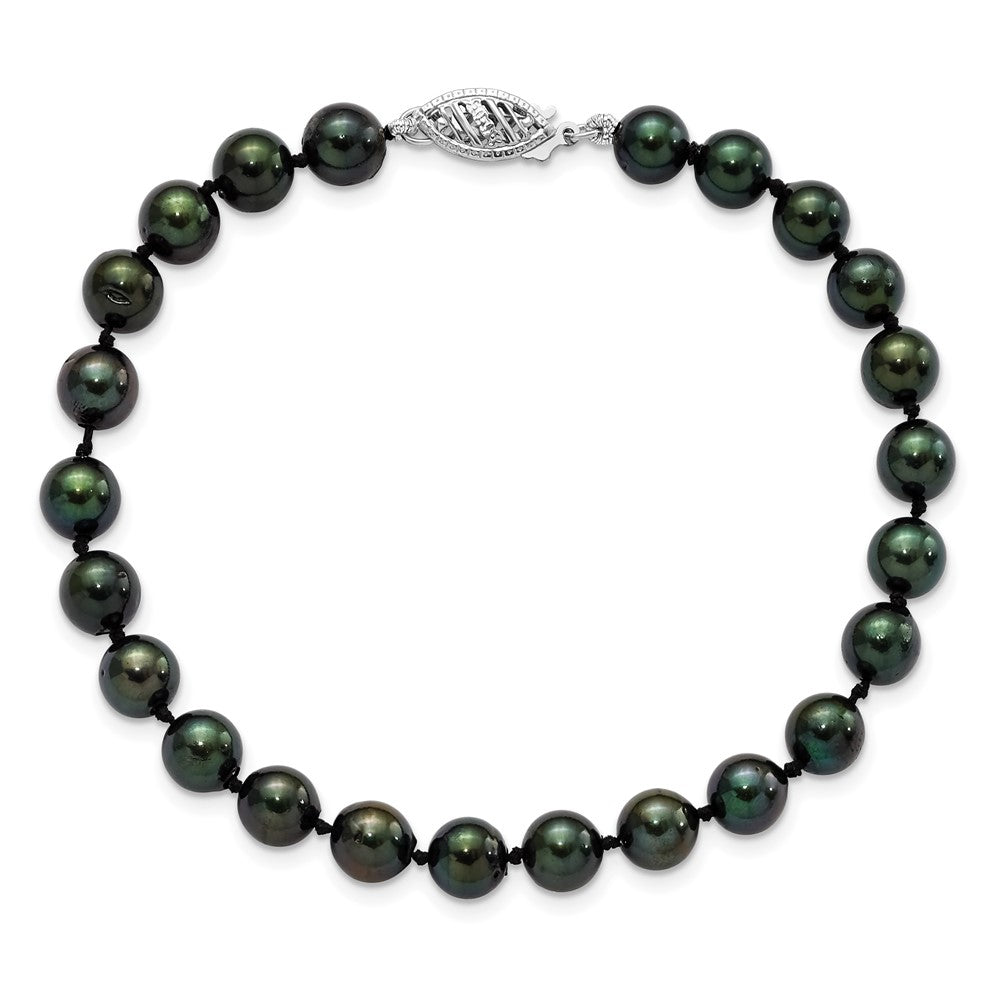 14k White Gold 6-7mm Round Black Saltwater Akoya Cultured Pearl Bracelet