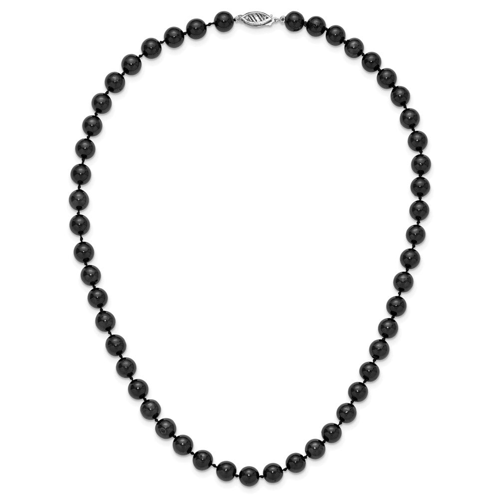 14k White Gold 7-8mm Round Black Saltwater Akoya Cultured Pearl Necklace