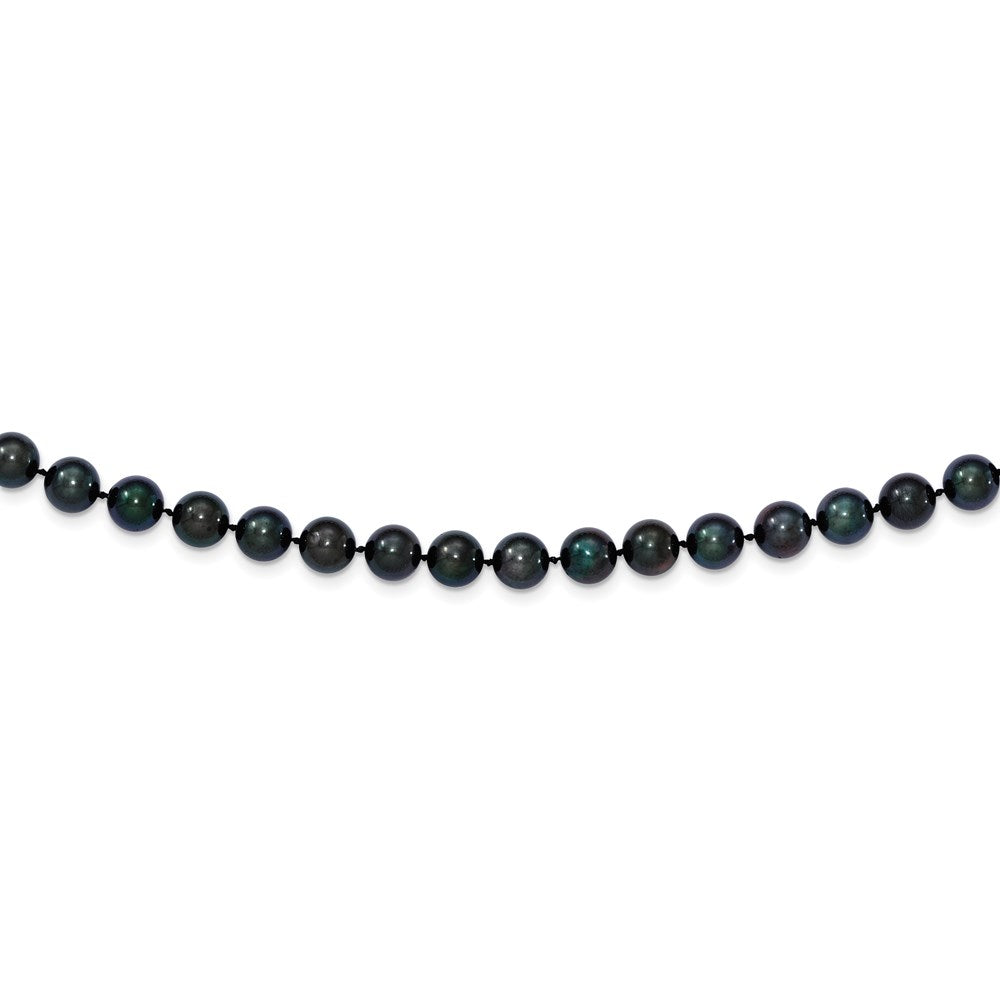 14k White Gold 7-8mm Round Black Saltwater Akoya Cultured Pearl Necklace