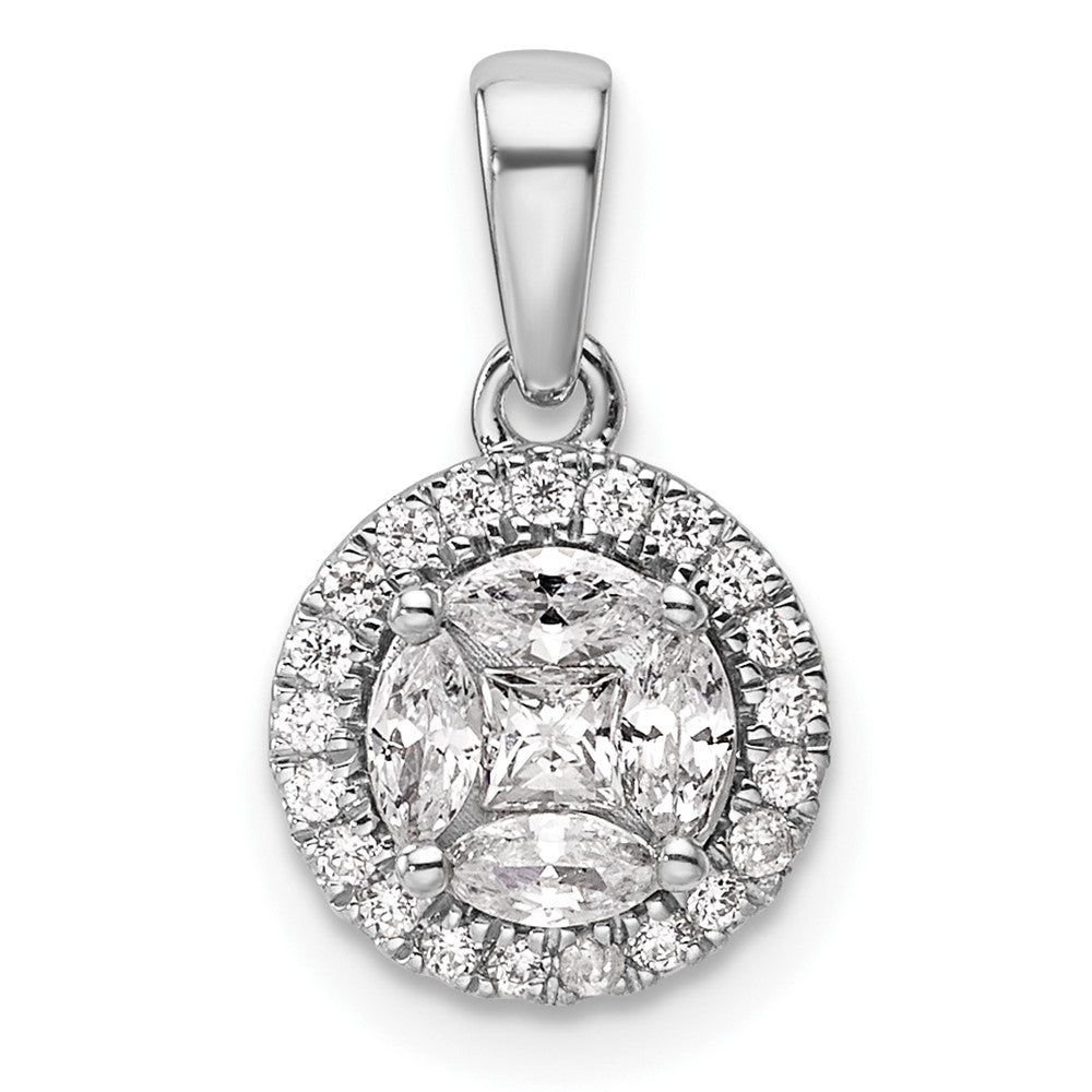 14K White Gold Lab Grown VS/SI FGH Dia Halo Round & Marquise Pendant