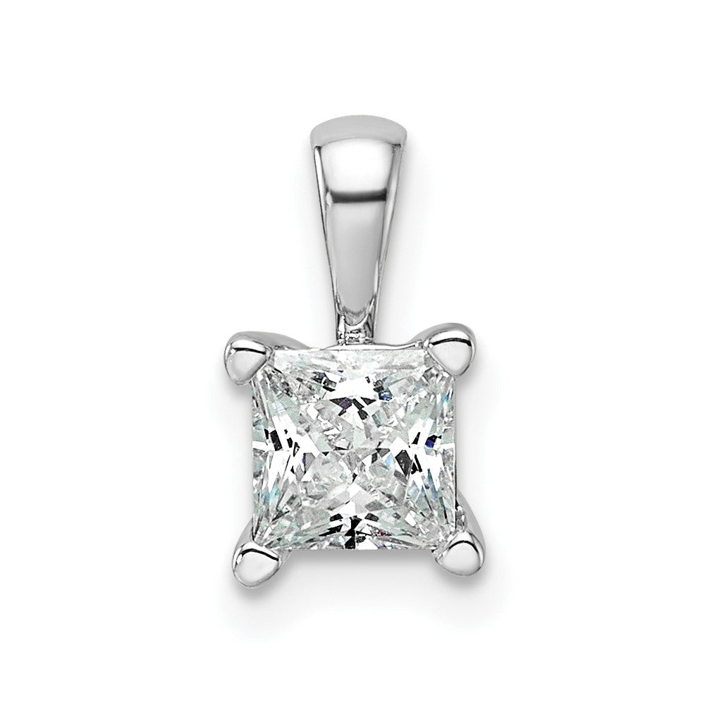 14k White Gold Lab Grown Diamond VS/SI FGH 4 Prong Princess Pendant w/ Ch