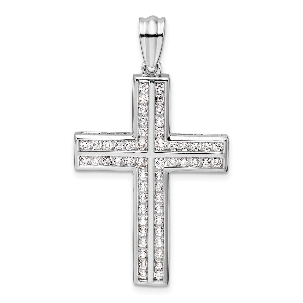 14K White Gold Lab Grown Diamond VS/SI FGH Double Cross Pendant