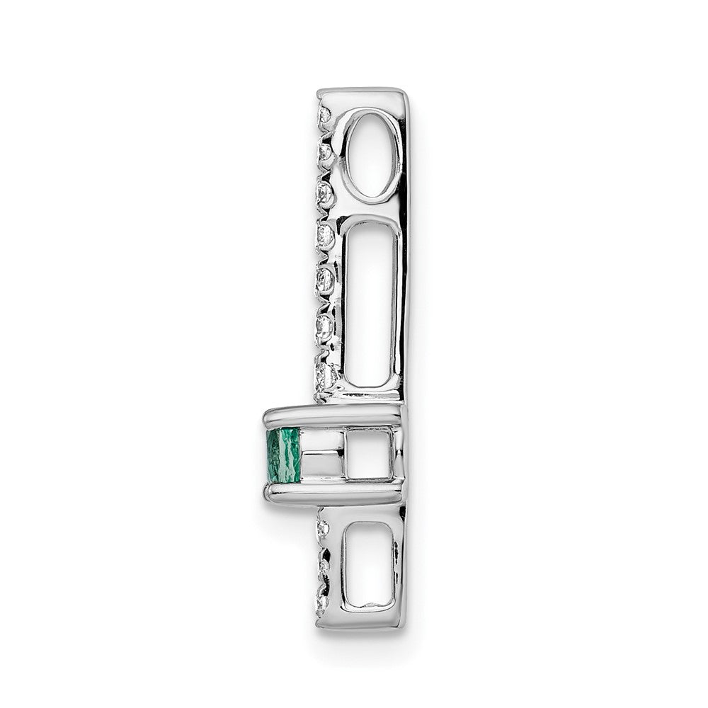 14K White Gold Lab Grown VS/SI FGH Dia and Created Emerald Chain Slide