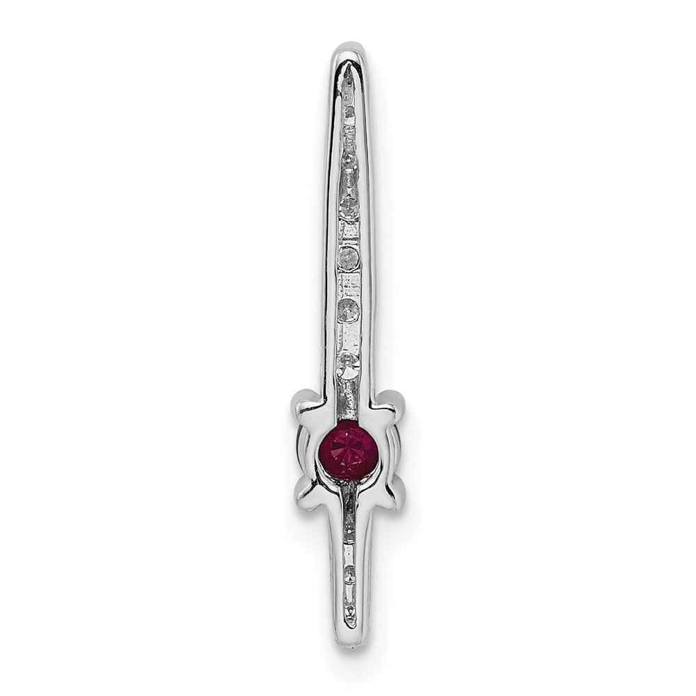 14K White Gold Lab Grown VS/SI FGH Dia and Created Ruby Fancy Chain Slide