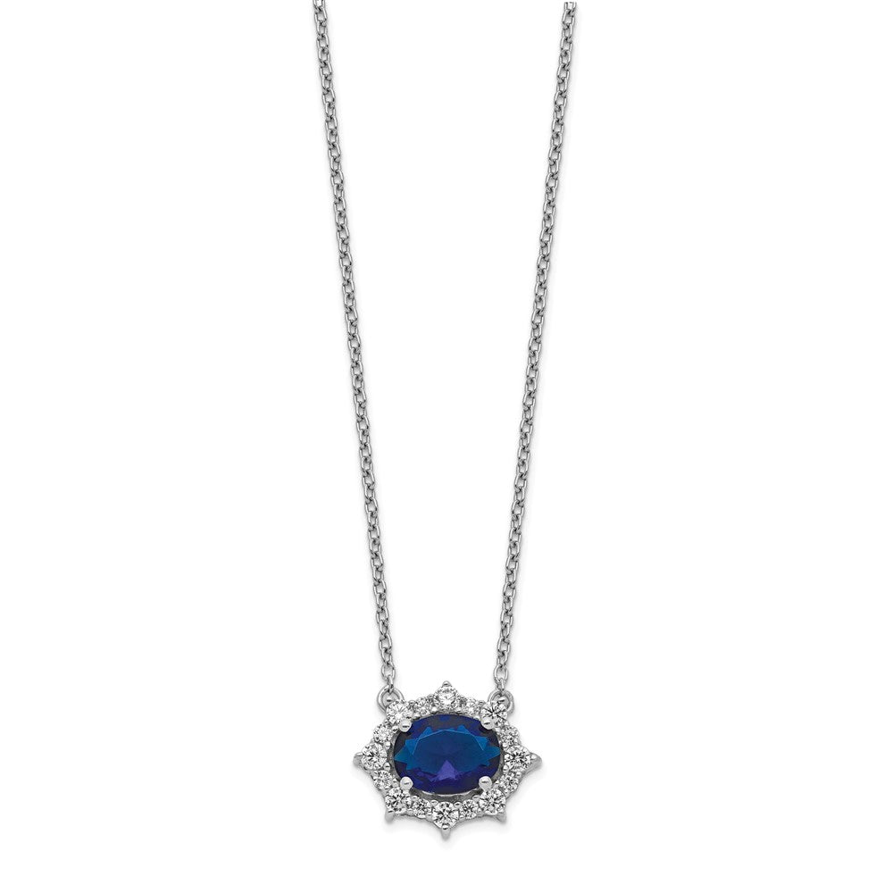 14K White Gold Lab Grown Diamond VS/SI FGH & Created Sapphire Neckla