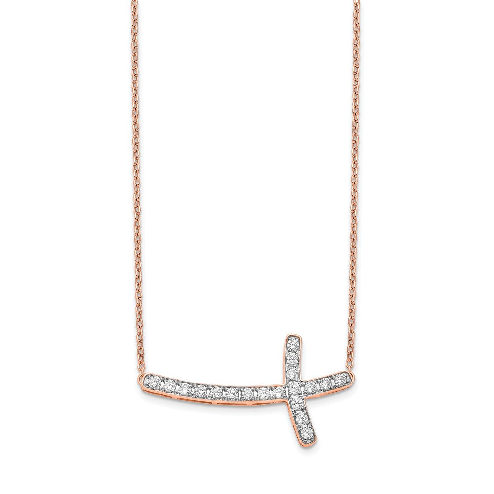 14K Rose Gold Lab Grown Diamond VS/SI FGH Sideways Cross 18in Neckla