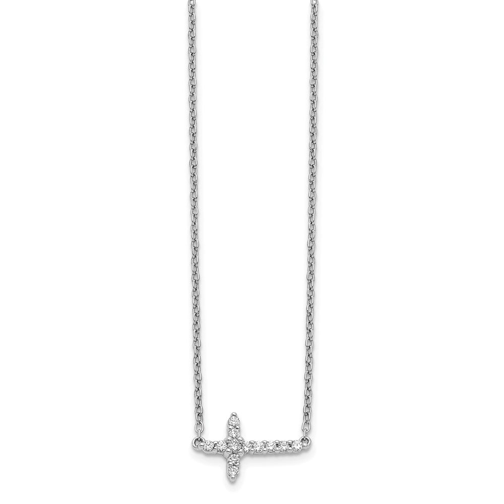 14K White Gold Lab Grown VS/SI FGH Dia Sideways Cross 18in Necklace