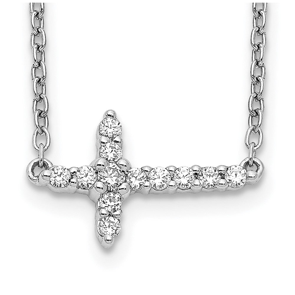 14K White Gold Lab Grown VS/SI FGH Dia Sideways Cross 18in Necklace