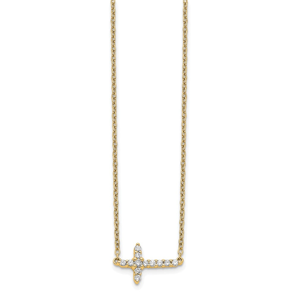 14K Lab Grown VS/SI FGH Dia Sideways Cross 18in Necklace