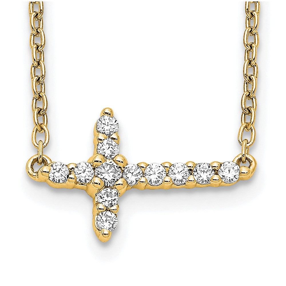 14K Lab Grown VS/SI FGH Dia Sideways Cross 18in Necklace