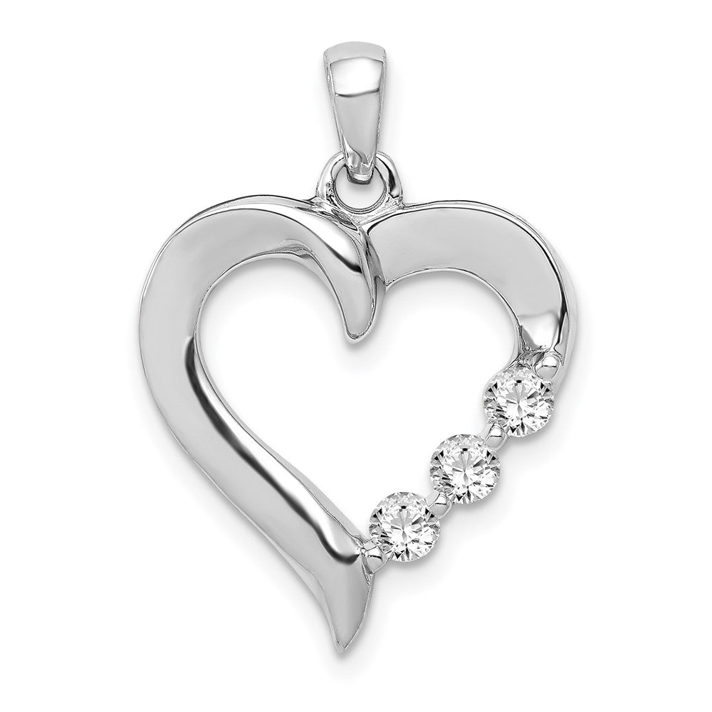 14K White Gold Lab Grown Diamond VS/SI FGH 3-Stone Heart Pendant