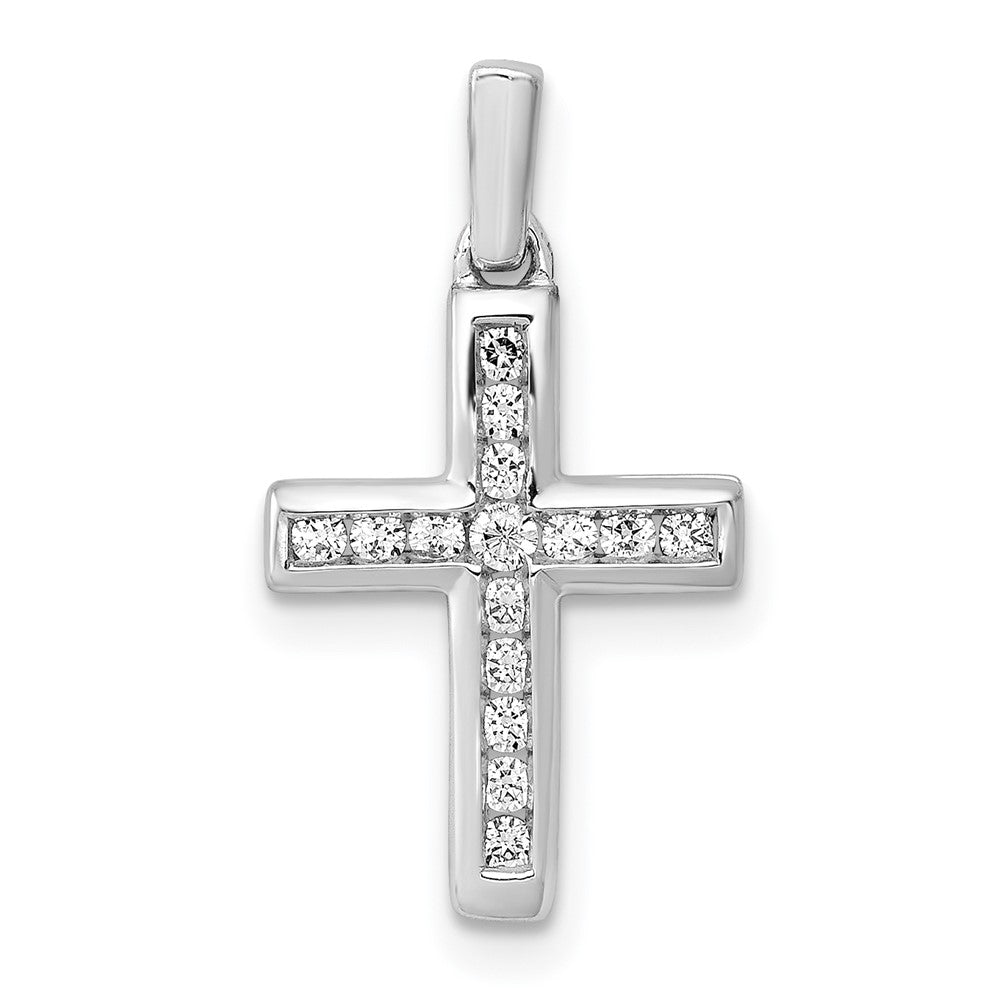 14K White Gold Lab Grown VS/SI FGH Dia Latin Cross Pendant