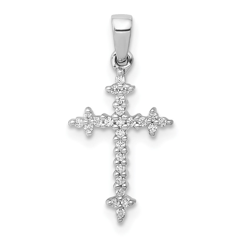 14K White Gold Lab Grown VS/SI FGH Dia Fleur de Lis Cross Pendant