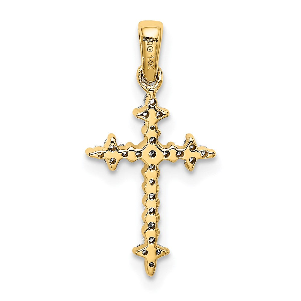 14K Lab Grown VS/SI FGH Dia Fleur de Lis Cross Pendant