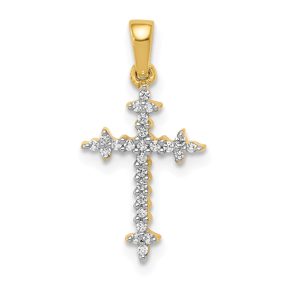 14K Lab Grown VS/SI FGH Dia Fleur de Lis Cross Pendant