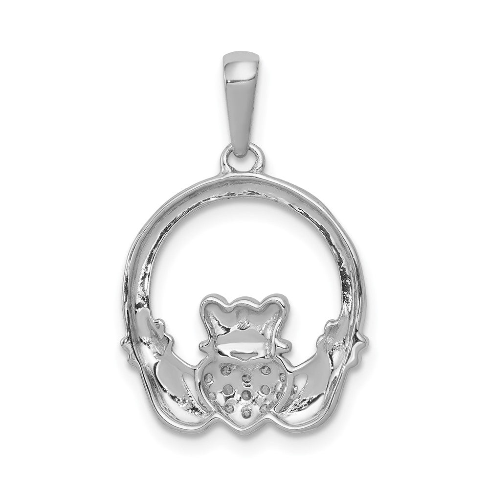 14K White Gold Lab Grown VS/SI FGH Dia Claddagh Circle Pendant