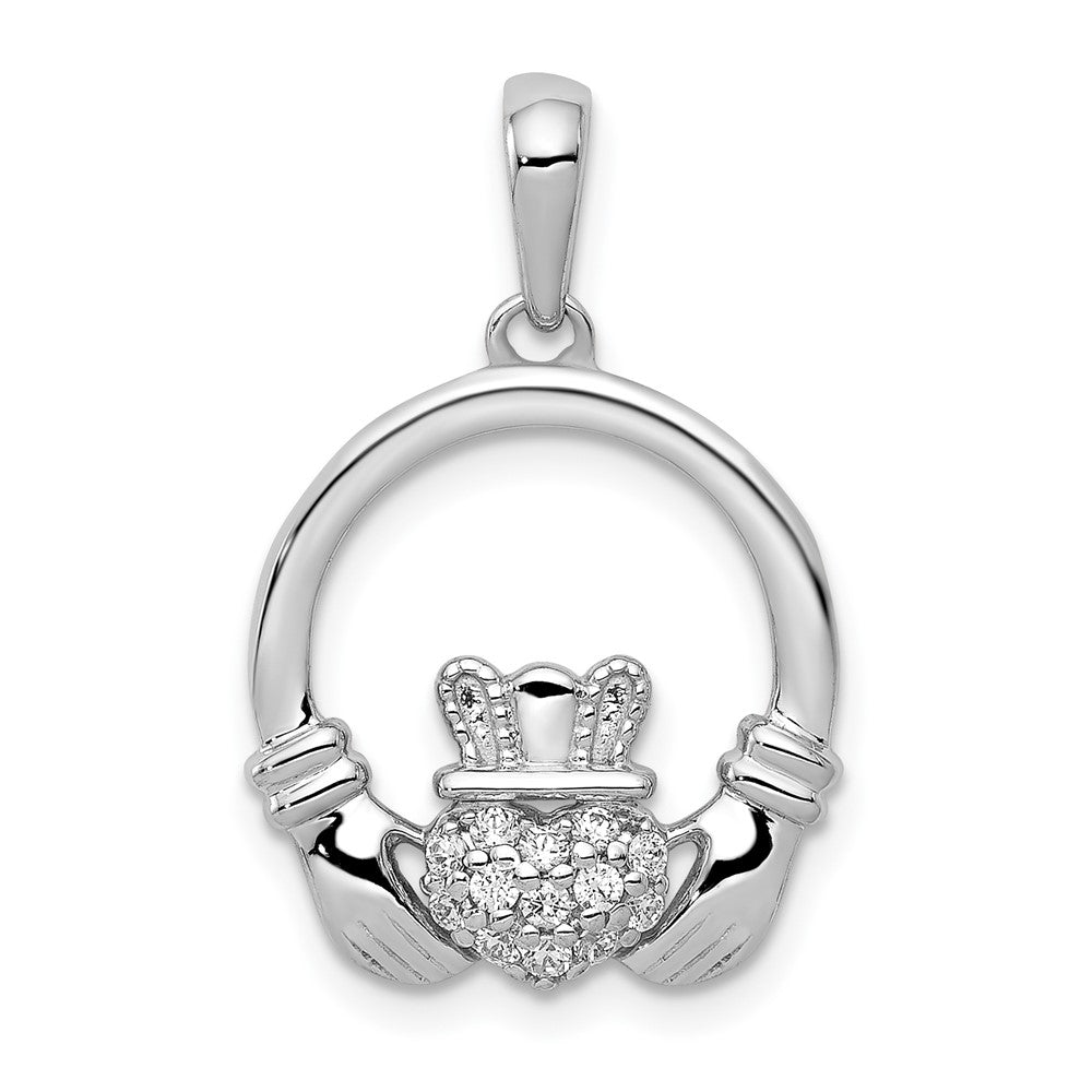 14K White Gold Lab Grown VS/SI FGH Dia Claddagh Circle Pendant