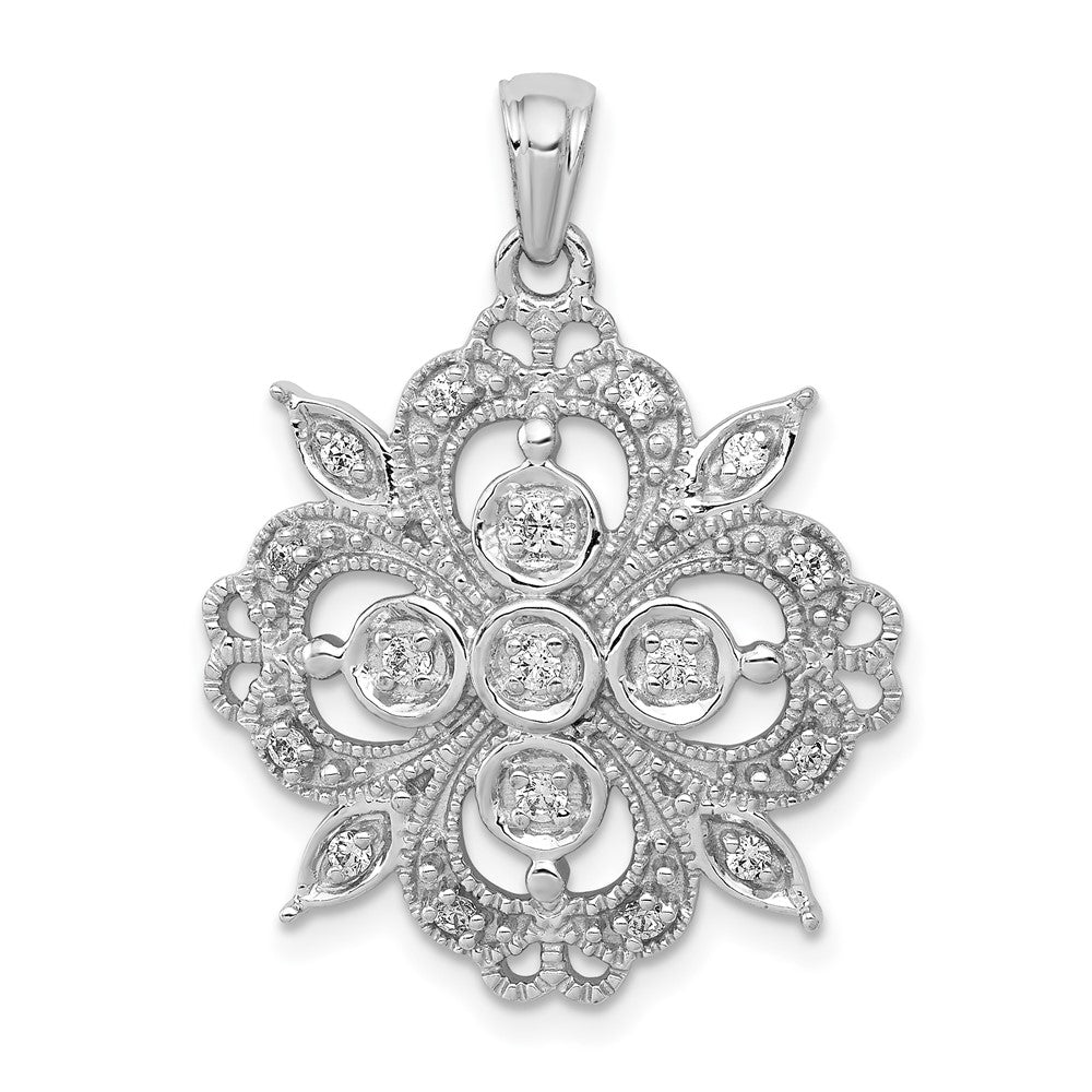 14K White Gold Lab Grown Diamond VS/SI FGH Filigree Pendant