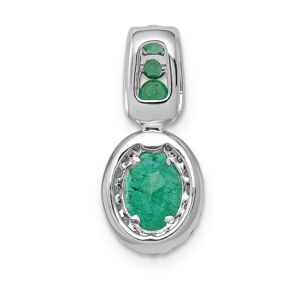 14K White Gold Lab Grown VS/SI FGH Dia and Created Emerald Oval Halo Pendan