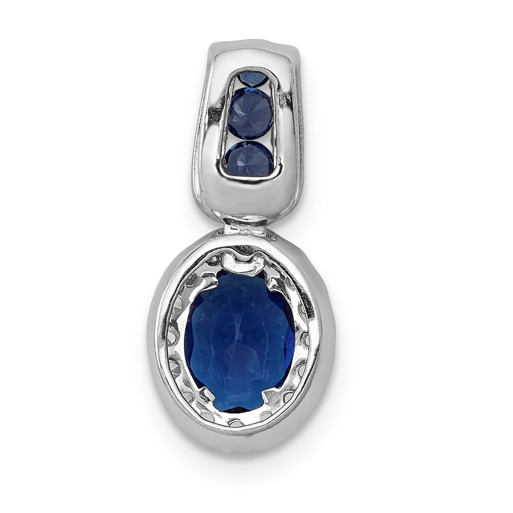 14K White Gold Lab Grown VS/SI FGH Dia and Created Blue Sapphire Halo Penda