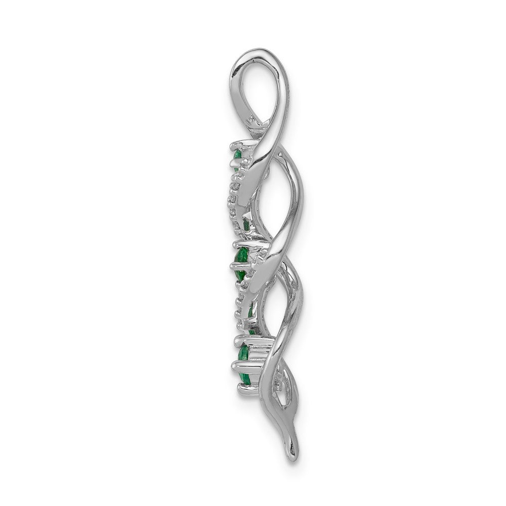 14K White Gold Lab Grown VS/SI FGH Dia and Created Emerald Twist Chain Slid