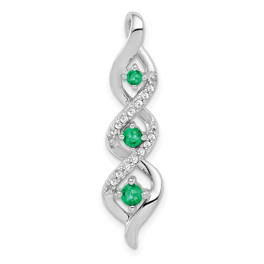 14K White Gold Lab Grown VS/SI FGH Dia and Created Emerald Twist Chain Slid