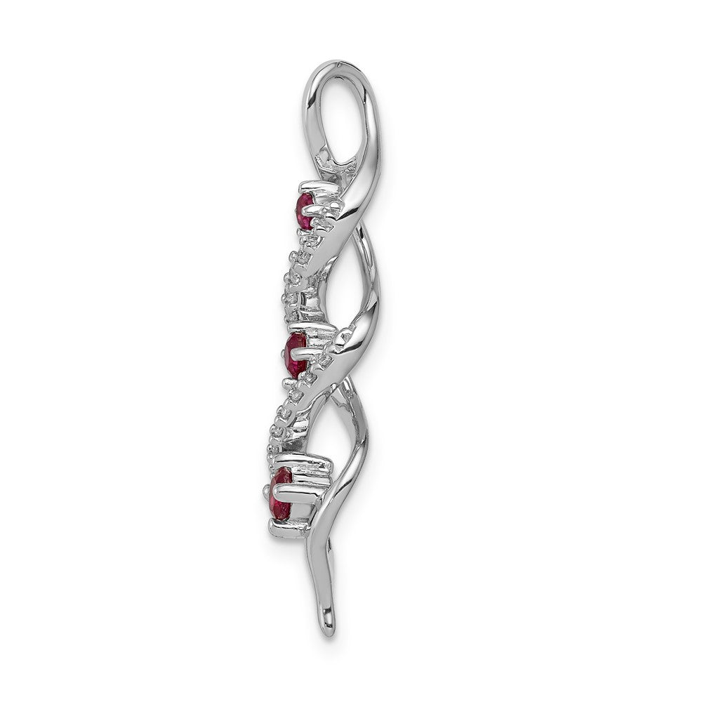 14K White Gold Lab Grown VS/SI FGH Dia and Created Ruby Twisted Chain Slide