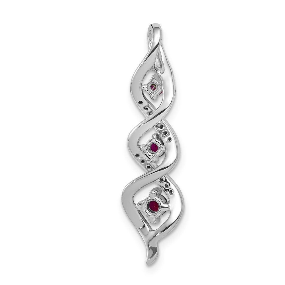 14K White Gold Lab Grown VS/SI FGH Dia and Created Ruby Twisted Chain Slide