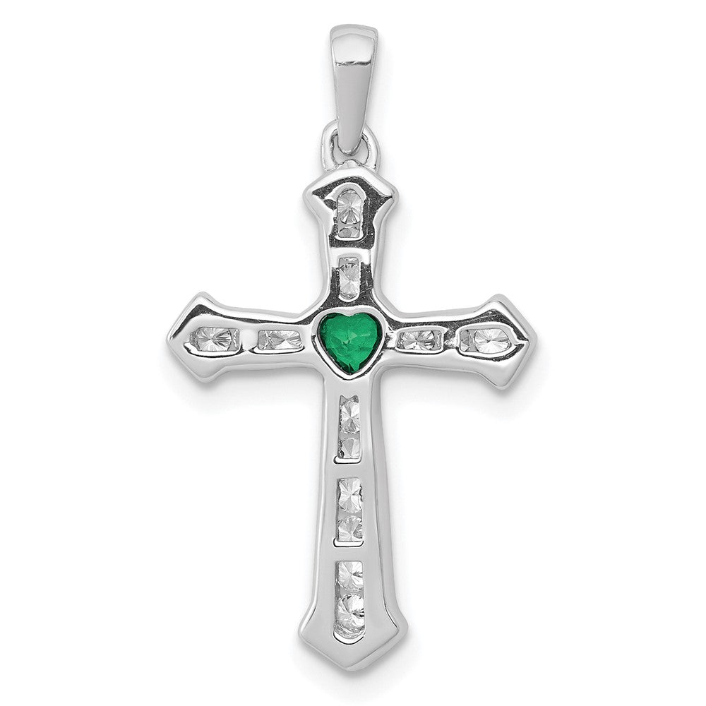 14K White Gold Lab Grown Diamond VS/SI FGH & Cr Emerald Cross Pendan