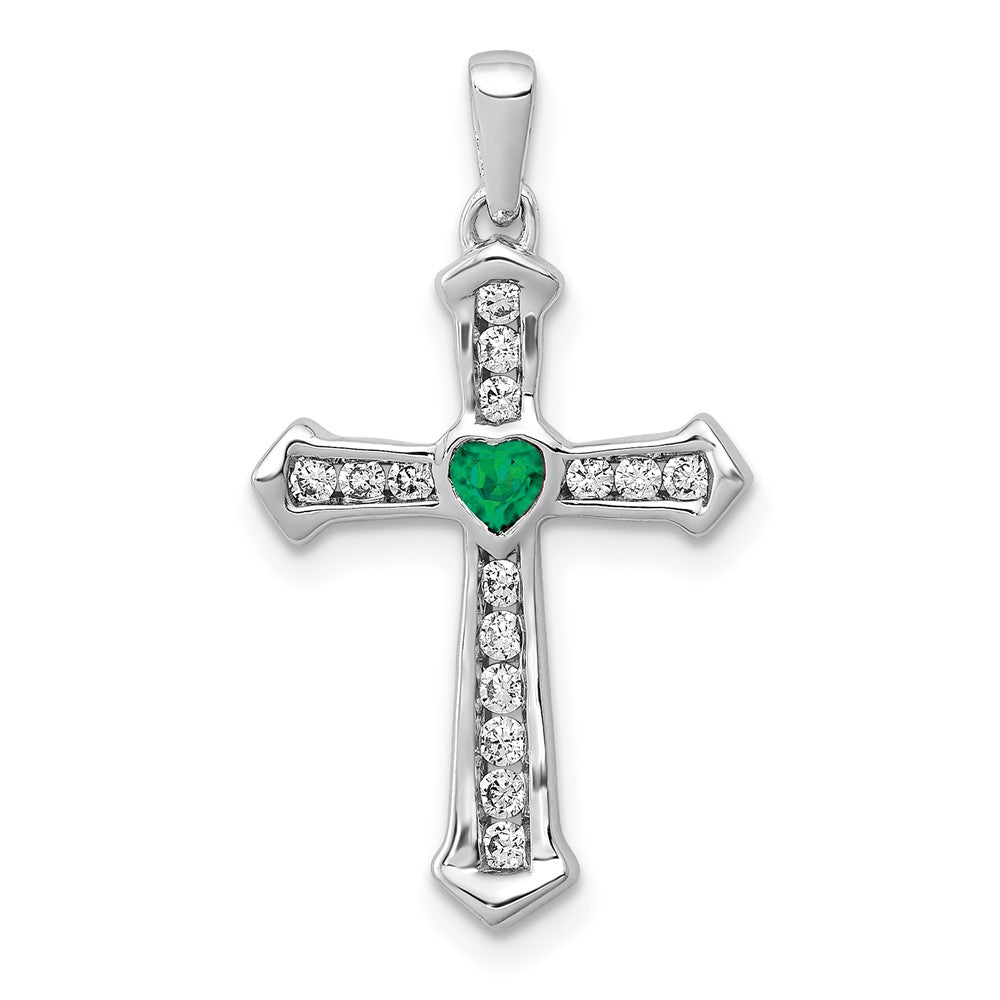 14K White Gold Lab Grown Diamond VS/SI FGH & Cr Emerald Cross Pendan