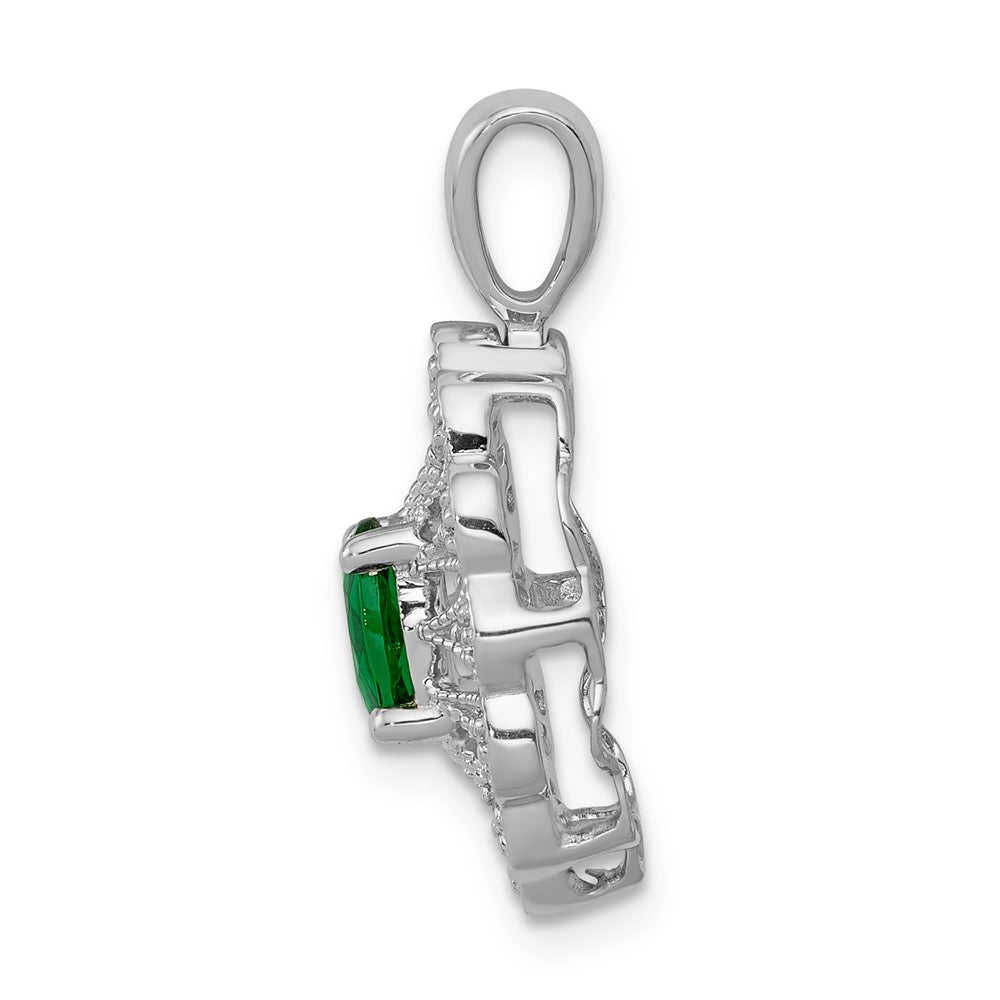 14K White Gold Lab Grown VS/SI FGH Dia and Created Emerald Pendant