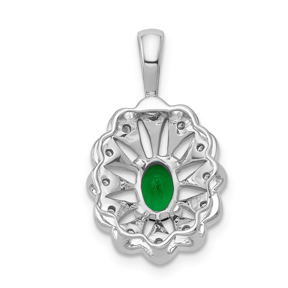 14K White Gold Lab Grown VS/SI FGH Dia and Created Emerald Pendant