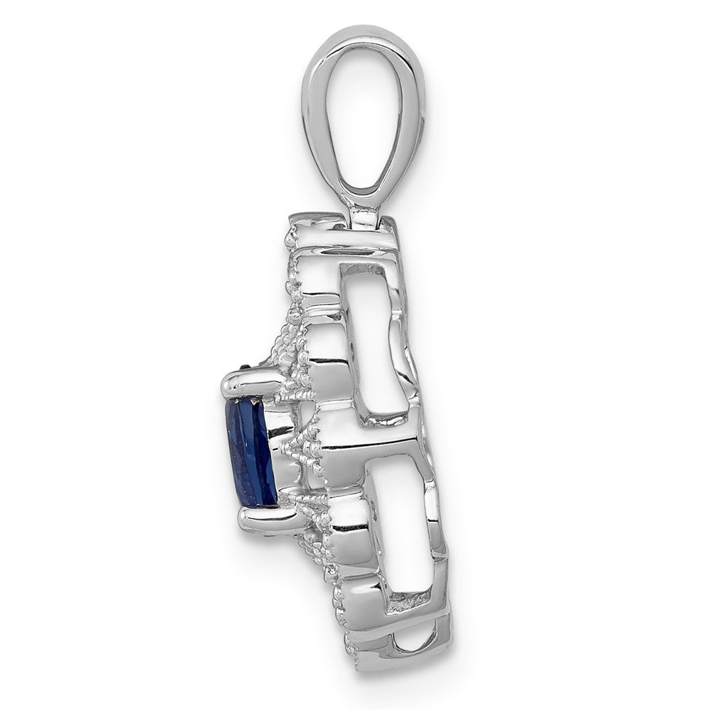 14K White Gold Lab Grown VS/SI FGH Dia and Created Blue Sapphire Pendant