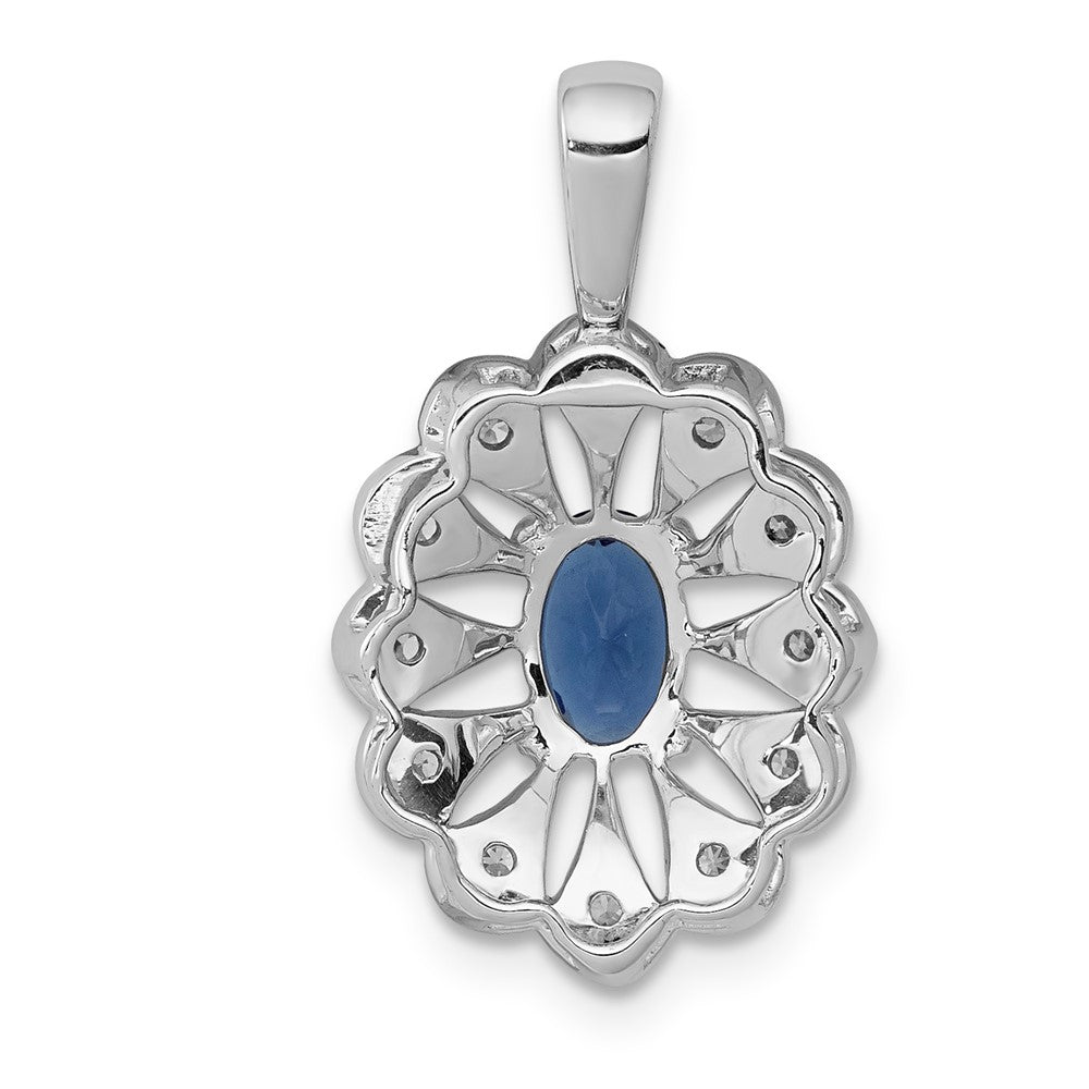 14K White Gold Lab Grown VS/SI FGH Dia and Created Blue Sapphire Pendant