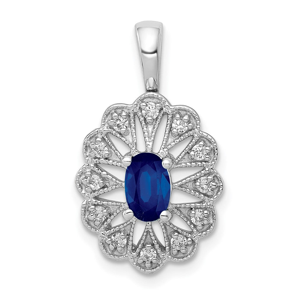 14K White Gold Lab Grown VS/SI FGH Dia and Created Blue Sapphire Pendant