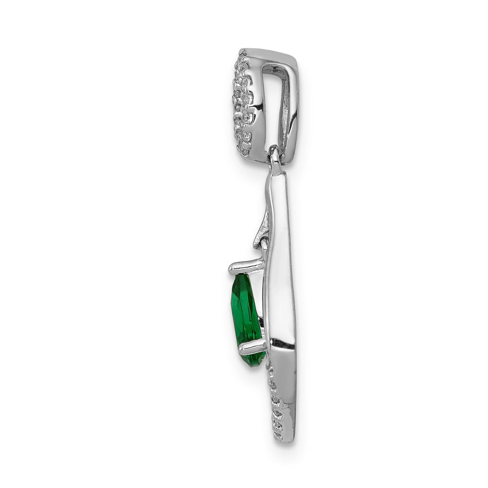 14K White Gold Lab Grown VS/SI FGH Dia and Created Emerald Dangle Pendant