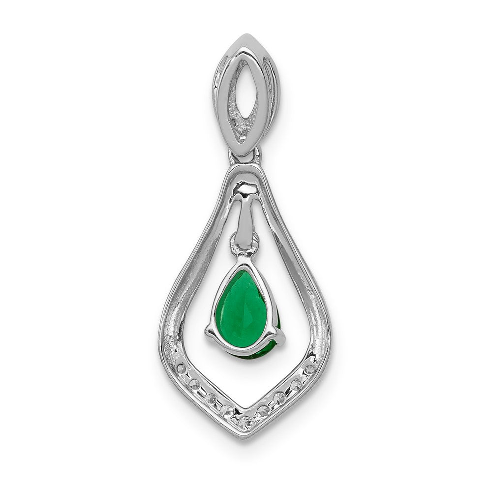 14K White Gold Lab Grown VS/SI FGH Dia and Created Emerald Dangle Pendant