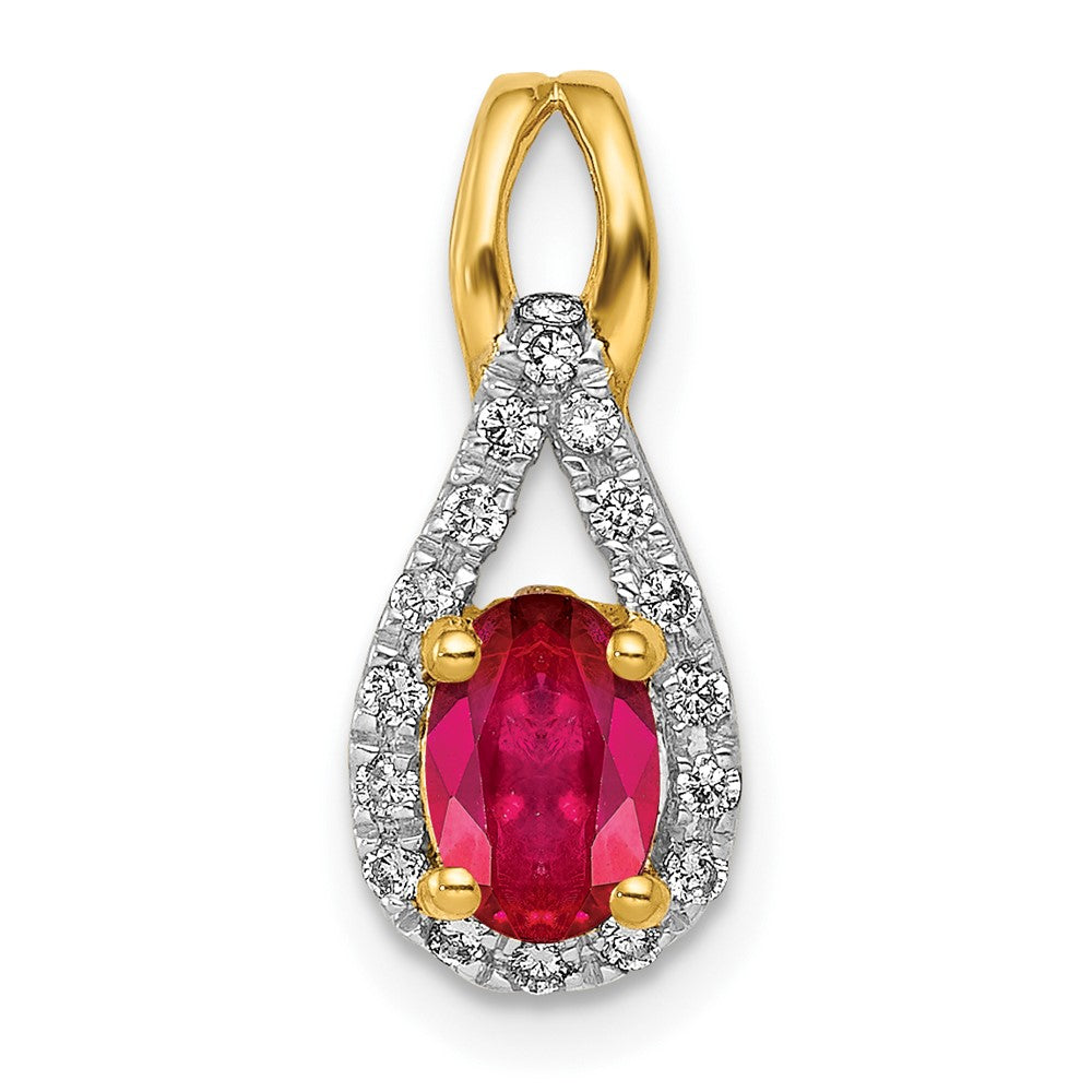 14K Lab Grown VS/SI FGH Dia and Created Ruby Pendant