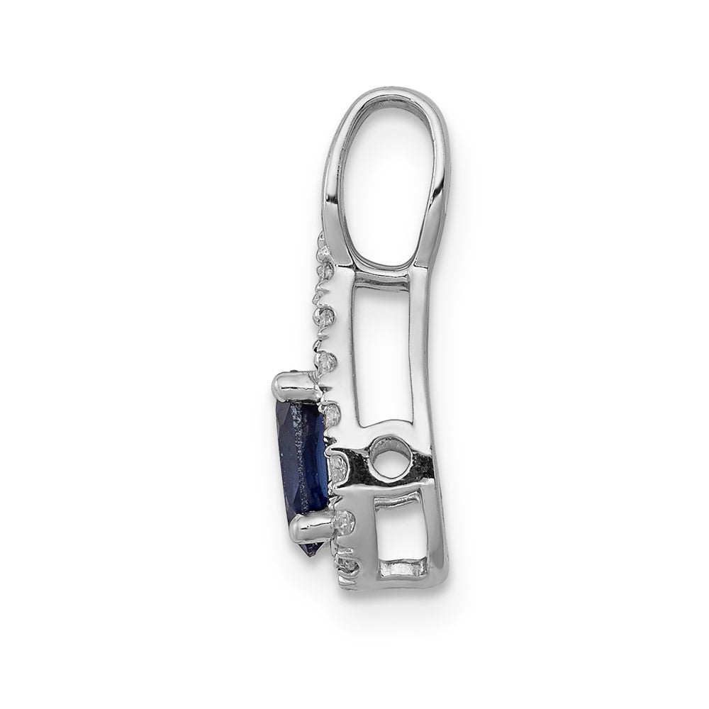 14K White Gold Lab Grown VS/SI FGH Dia and Created Blue Sapphire Pendant