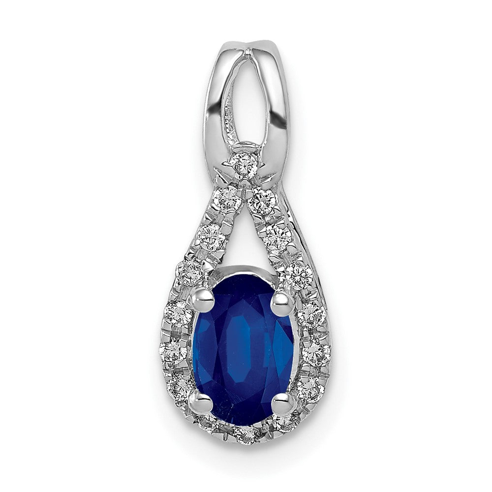 14K White Gold Lab Grown VS/SI FGH Dia and Created Blue Sapphire Pendant