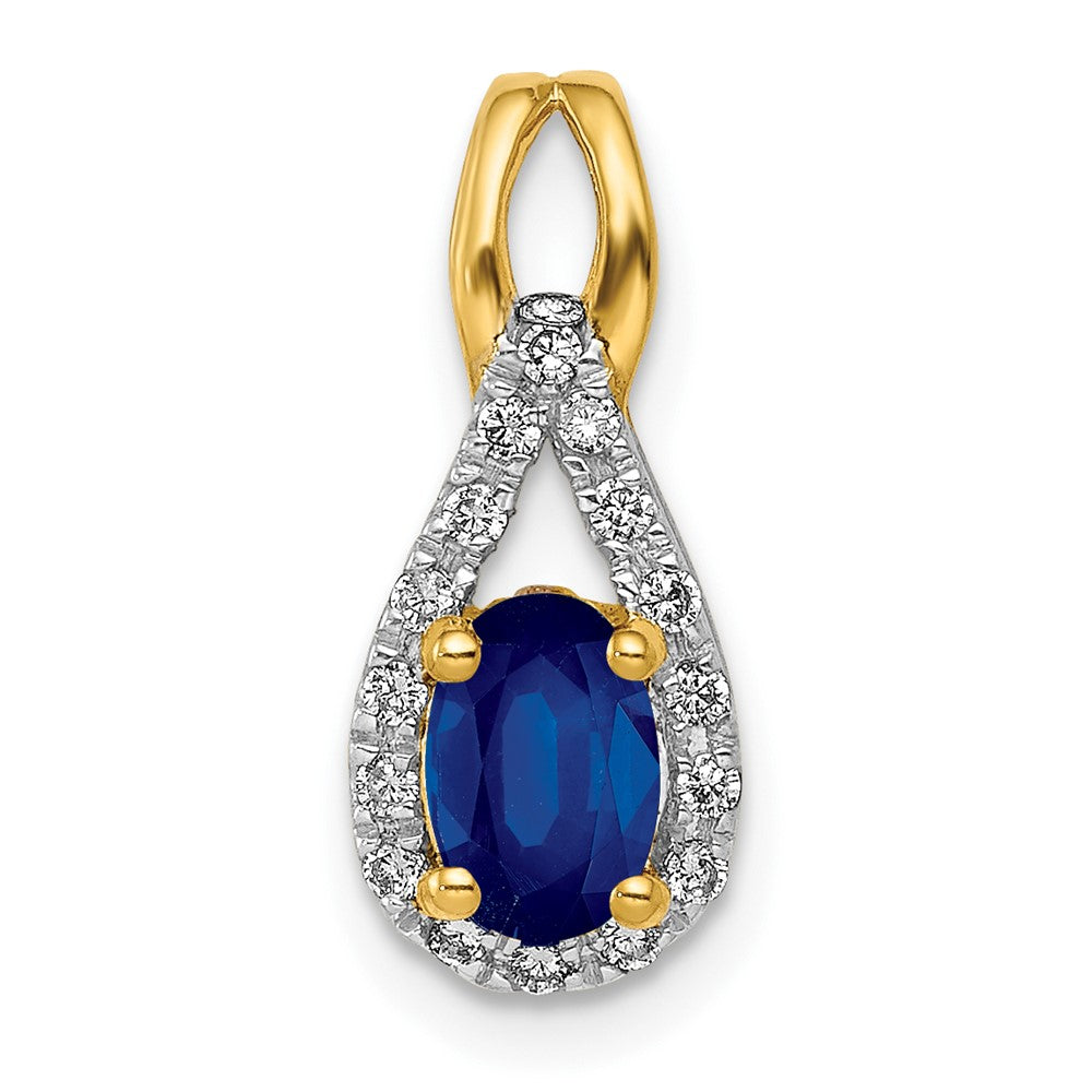 14K Lab Grown VS/SI FGH Dia and Created Blue Sapphire Halo Pendant