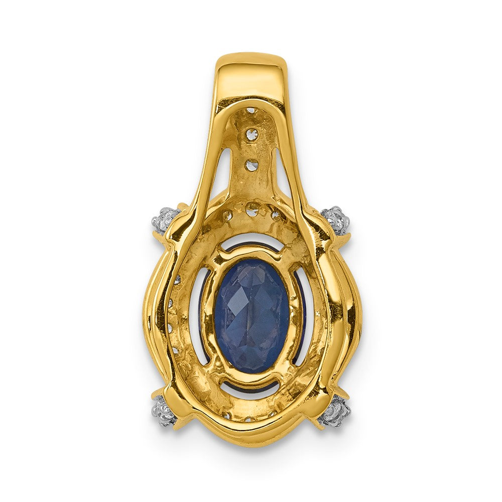 14K Lab Grown VS/SI FGH Dia and Created Blue Sapphire Fancy Oval Pendant