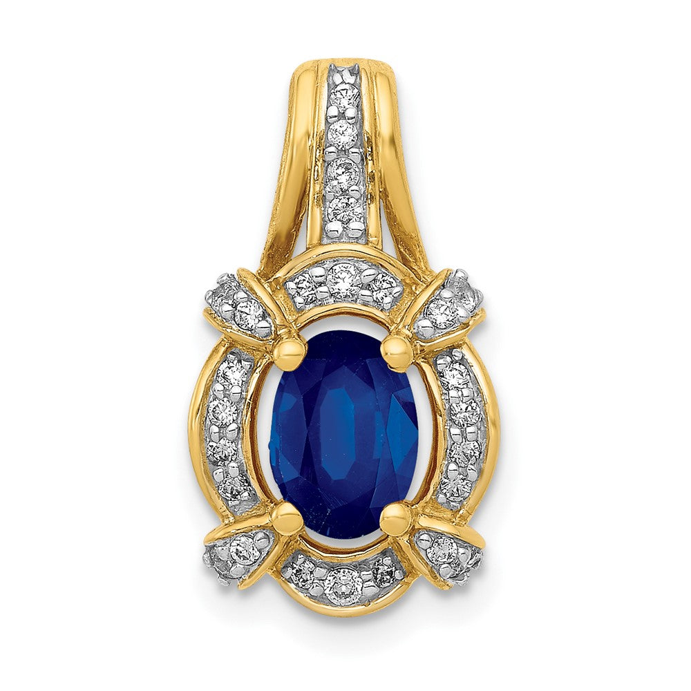 14K Lab Grown VS/SI FGH Dia and Created Blue Sapphire Fancy Oval Pendant