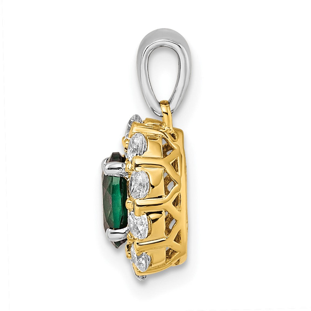 14K Two-Tone Lab Grown VS/SI FGH Dia and Created Emerald Pendant