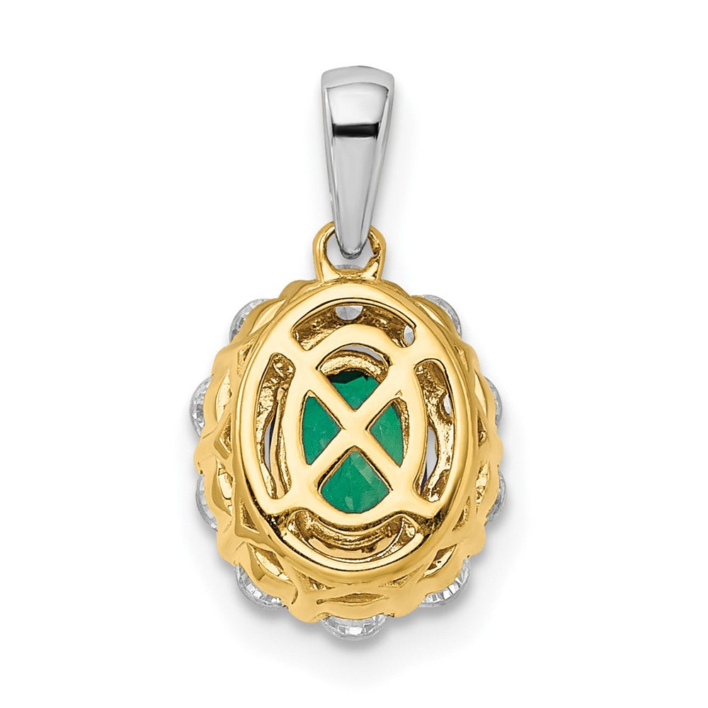 14K Two-Tone Lab Grown VS/SI FGH Dia and Created Emerald Pendant