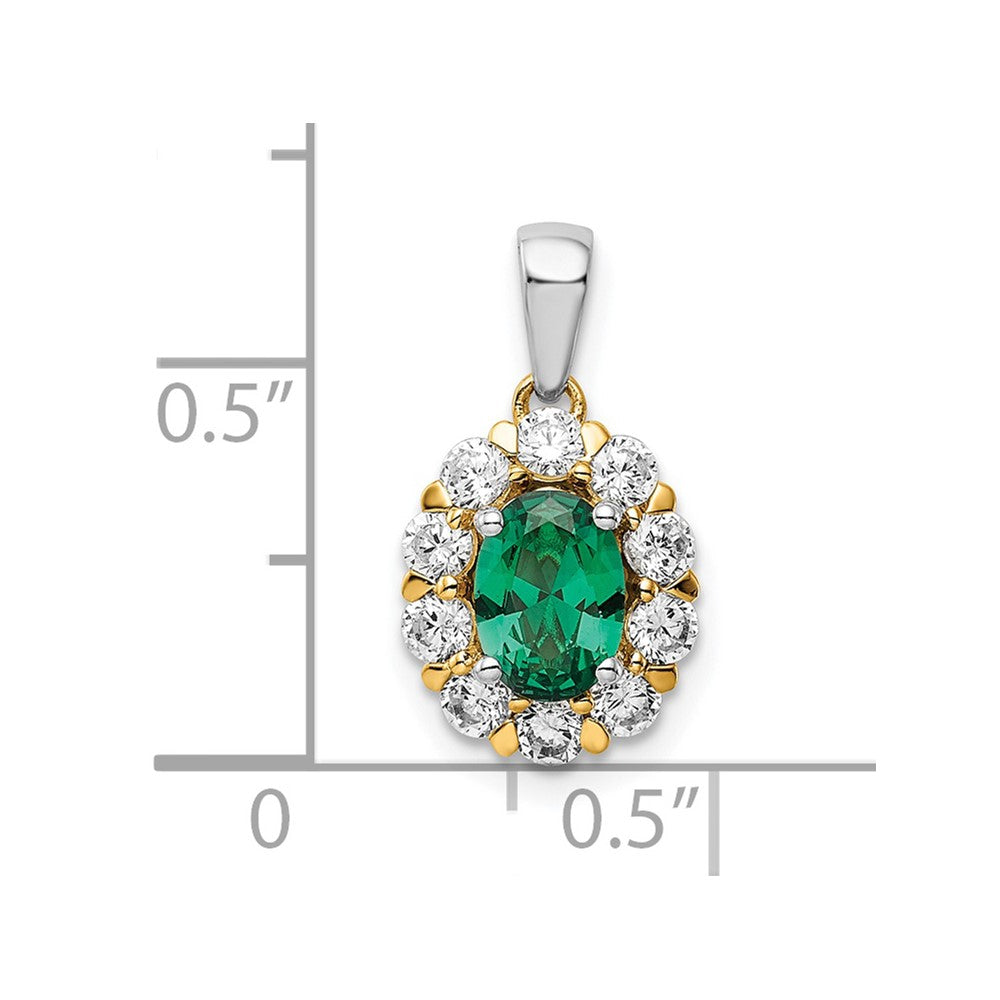 14K Two-Tone Lab Grown VS/SI FGH Dia and Created Emerald Pendant