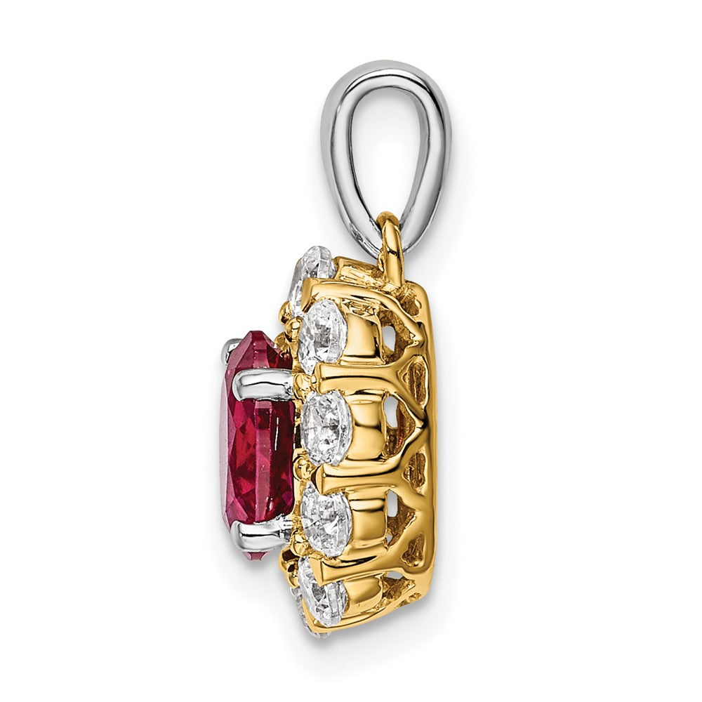 14K Two-Tone Lab Grown VS/SI FGH Dia and Created Ruby Pendant