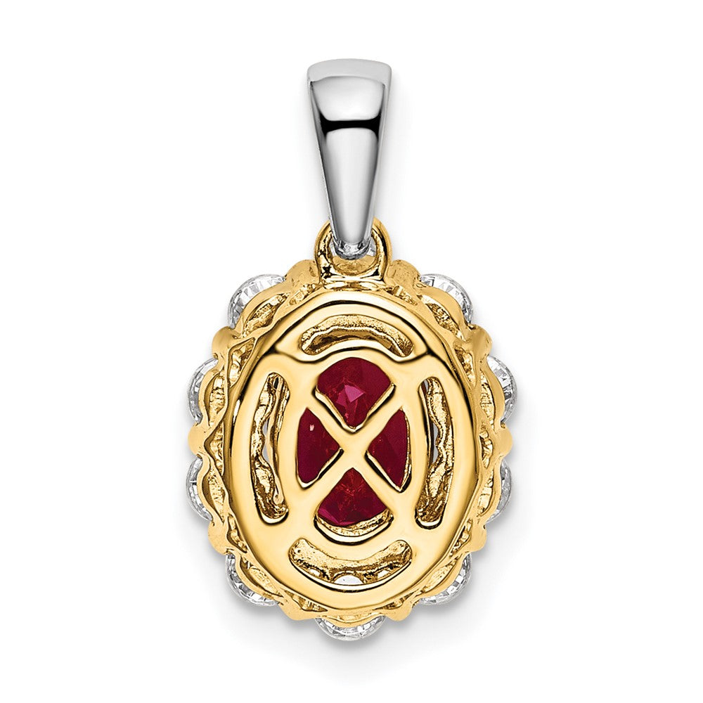 14K Two-Tone Lab Grown VS/SI FGH Dia and Created Ruby Pendant